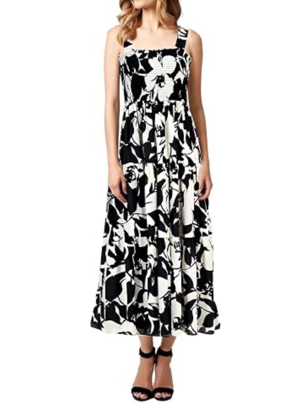 Anne Klein Black And White Floral Maxi Dress Sz S